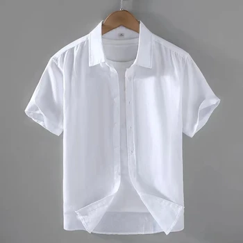 Хлопковая льняная рубашка с короткими рукавами, мужская удобная дышащая мягкая модная повседневная мужская футболка для занятий спортом на открытом воздухе, летняя