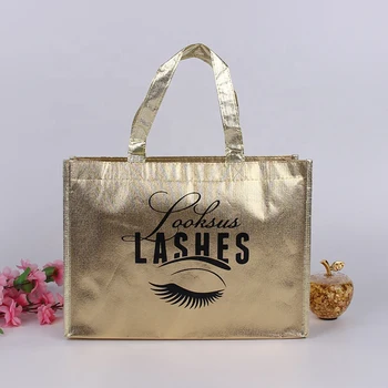 Блестящая золотая металлическая лазерная сумка для покупок Whalesales Твердые нетканые сумки для ярмарочной выставки Вечеринки Другого мероприятия