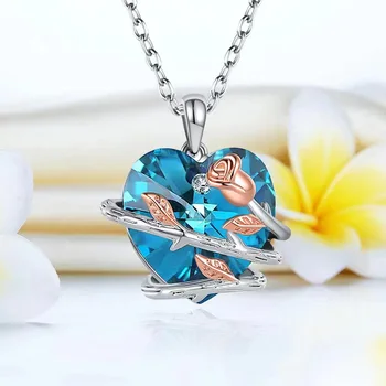 Новое ожерелье с голубыми любовными розами в виде океанского сердца, красивые цветы на сердце, романтический подарок для влюбленных