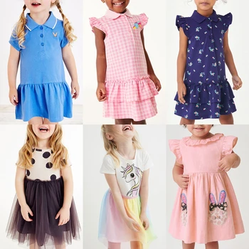 Летнее платье с динозавром для маленьких девочек, летние повседневные платья с короткими рукавами для маленьких девочек, детское платье до колена с героями мультфильмов для детей от 1 до 6 лет, детская одежда