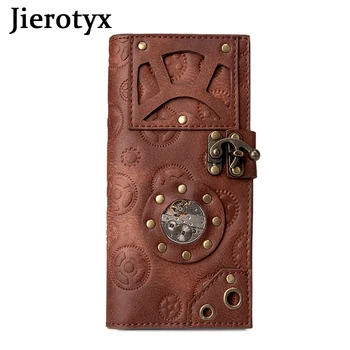Женские кошельки JIEROTYX коричневого цвета в стиле стимпанк, клатч с RFID-блокировкой, держатель для кредитных карт, длинный кошелек в готическом стиле, сумки-портмоне.