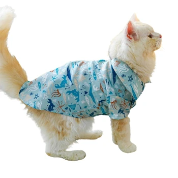 E56C Весенняя блуза для маленькой собачки, толстовка с принтом рыбы, рубашка в океанской тематике