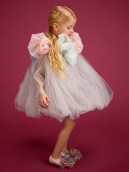 Новинка В платье 2023, Роскошный хлопковый бант с длинным рукавом, Весенне-летнее праздничное платье, Свадебный Детский праздничный костюм, одежда для маленьких девочек