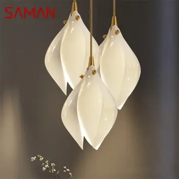 Роскошная люстра SAMAN, Современное светодиодное освещение, креативная керамика, Украшение в виде лепестков магнолии для гостиной, столовой, спальни