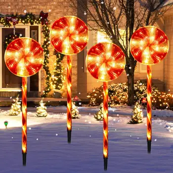 4шт Полезных рождественских леденцовых палочек-тростников с солнечными конфетными фонарями Современные солнечные конфетные фонари с рождественскими леденцовыми палочками-тростниками праздничные принадлежности