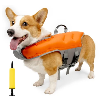 Спасательный жилет для собаки Надувной супер Плавучий спасательный жилет для собаки с бесплатным воздушным насосом Спасательный жилет для собаки Защитный купальник для пляжа Бассейна