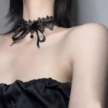 Красивое черное кружевное ожерелье с бантом, элегантные винтажные мягкие ожерелья-чокеры