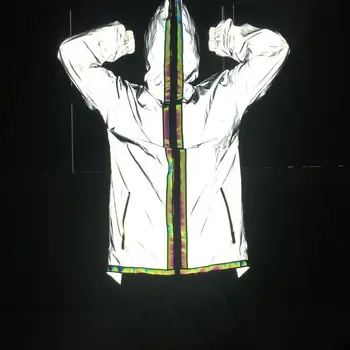 Хип-хоп мужчины 2019 осенний тренч для бега трусцой, светоотражающая длинная ветровка на молнии, нерегулярный плащ, лента, готическая куртка, одежда