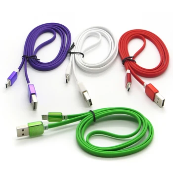 100 шт./лот Плоский кабель с лапшой, кабель Micro USB с металлической головкой длиной 1 м 3 фута для Samsung HTC Sony LG Blacberry