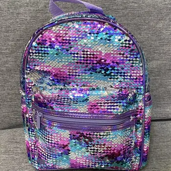 Модный детский блестящий фиолетовый рюкзак с блестками, школьная сумка