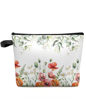 Весенний Эвкалипт, цветы мака, Дорожная косметичка большой емкости, Переносная сумка для хранения макияжа, женский водонепроницаемый пенал