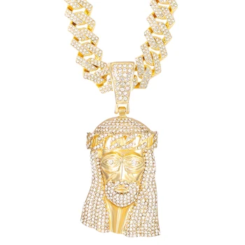 Религиозное ожерелье с подвеской в виде головы Иисуса, золотой цвет, кубический циркон, мужские украшения в стиле хип-хоп для рождественских подарков
