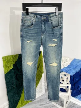 B02402 Модные мужские джинсы 2023 для подиума, Роскошный известный бренд, Европейский дизайн, мужская одежда для вечеринок