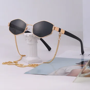 Винтажные солнцезащитные очки Женские с цепочкой в маленькой оправе Солнцезащитные очки для дам 2023 Модный Роскошный бренд Дизайнерские очки UV400