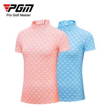 PGM Женская Футболка для гольфа С коротким рукавом, Летний Дышащий Быстросохнущий Спортивный Топ, Одежда для гольфа, Женская синяя и Розовая S-XL YF557