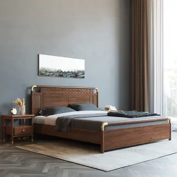 Каркасы кроватей из массива дерева в американском стиле, мебель для спальни, Современная Простая кровать для главной спальни, Легкая роскошная двуспальная кровать 1,8 м