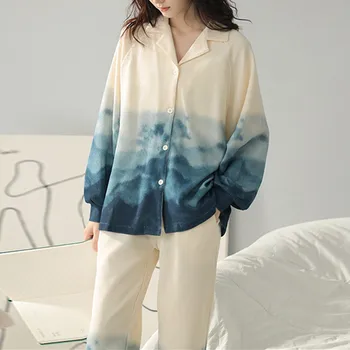 Fdfklak Ink Одежда для сна из чистого хлопка, модная одежда для сна с эластичным поясом, осенние Новые женские пижамные комплекты, большие размеры 2XL