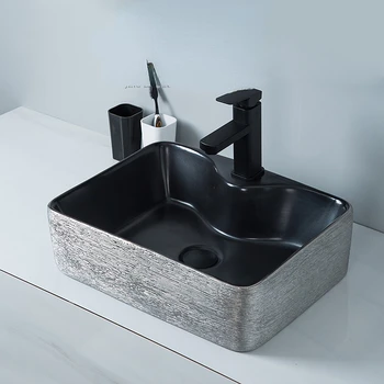 Стильная настольная раковина в европейском стиле, металлическая раковина с глазурью, Креативная ванная комната с квадратным умывальником с отверстием для крана