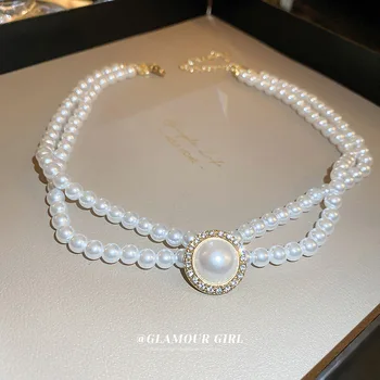 Модное Элегантное жемчужное двухслойное ожерелье для женщин, изысканные винтажные Классические цепочки, женские вечерние Свадебные украшения в стиле ретро, колье