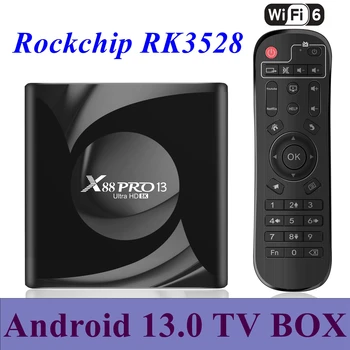 Android 13,0 TV Box X88 Pro 13 RK3528 Четырехъядерный 2G/ 16G 4G / 32G 64G 2,4 G 5G Двойной WIFI 6 BT5.0 H.265 8K UHD Смарт-медиаплеер