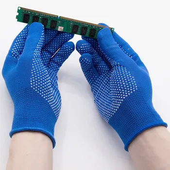 12 Пар синих нейлоновых рабочих перчаток, дышащих перчаток для защиты рук в горошек из ПВХ для мужчин или женщин