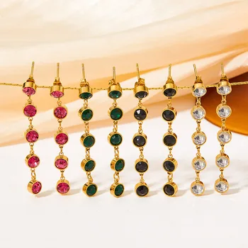 Цветная кисточка из Циркона, длинные серьги-цепочки в одну линию из нержавеющей стали, модные украшения для женщин