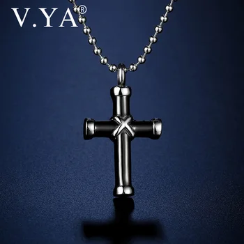 V.YA Титановые стальные ожерелья с черным крестом Модные именные ювелирные изделия религиозный кулон из нержавеющей стали памятное ожерелье