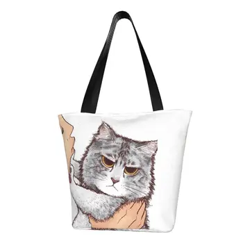Модные сумки-тоут No Kisses с забавным котом, сумки для покупок, холщовая сумка для покупок на плечо, милый котенок, сумочка для любителей домашних животных