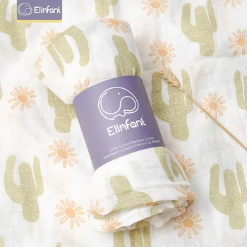 Elinfant 1 ШТ. Бамбуковое хлопковое детское полотенце 120x110 см, детское муслиновое пеленальное одеяло с мягким принтом
