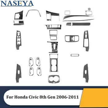 Для Honda Civic 8-го поколения 2006 2007 2008 2009 2010 2011, черные наклейки из углеродного волокна, отделка салона автомобиля, Декоративные Аксессуары
