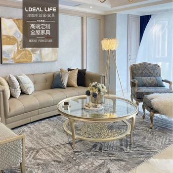 Американский легкий роскошный диван из воловьей кожи, вилла, модельный дом, простая мебель для гостиной в постмодернистском стиле на заказ