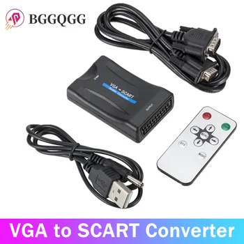 Адаптер видео-аудио конвертера 1080P VGA в SCART + пульт дистанционного управления + USB-кабель + Кабели VGA