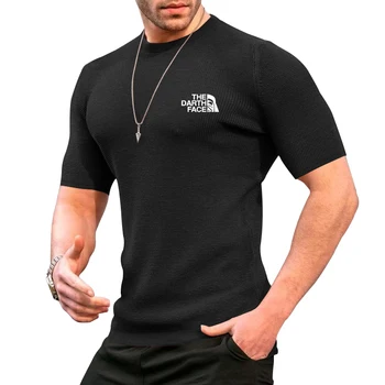 Летняя новая мужская однотонная футболка, модный вафельный тонкий пуловер с коротким рукавом и круглым вырезом Премиум-класса, повседневный спортивный топ