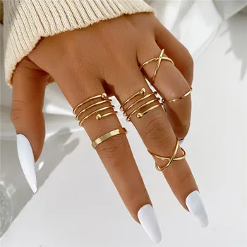 Набор колец для пальцев Modyle в стиле панк золотого цвета, минималистичные гладкие геометрические кольца с крестом для женщин, вечерние женские украшения для девочек