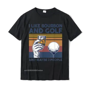 Мне нравится Бурбон И Гольф И, Возможно, Забавная Подарочная футболка на 3 Персоны, Доминирующая Персонализированная Хлопчатобумажная Мужская Футболка, Персонализированная