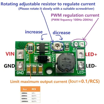 Регулируемый светодиодный драйвер постоянного тока 6-24 В 30-900 мА PWM-контроллер DC-DC понижающий преобразователь постоянного тока