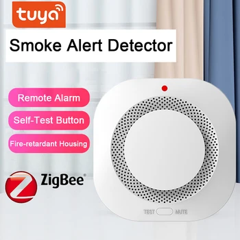 Интеллектуальное беспроводное устройство обнаружения дыма Tuya Zigbee 360 ° Индукционный домашний детектор оповещения о задымлении Звуковая Световая сигнализация Управление приложением