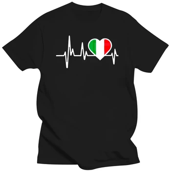 Футболка с Флагом Италии Heartbeat, Популярная футболка с круглым вырезом, Футболки из 100% хлопка, Топы, Летние Футболки, Хлопковая футболка С круглым вырезом