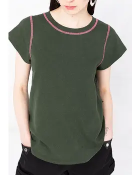 22 Летние женские футболки с круглым вырезом и коротким рукавом, однотонные, с линейной боковой частью, Модная повседневная футболка для женщин