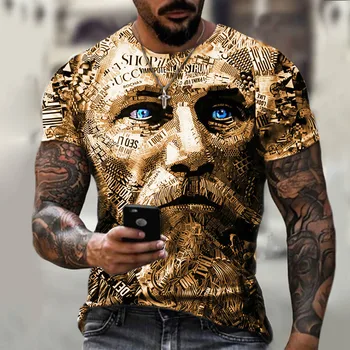 Летняя мужская футболка в стиле ретро в стиле харадзюку в стиле хип-хоп с 3D принтом, круглым вырезом и коротким рукавом