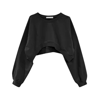 Женская футболка, повседневный однотонный пуловер, укороченный топ с длинным рукавом футболка женский Топы Женские Roupas Femininas 2023, новинка