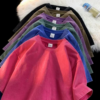 Классическая Американская ретро винтажная футболка, футболки с минеральной стиркой, женская уличная одежда, футболки с кислотной окраской, повседневные футболки унисекс