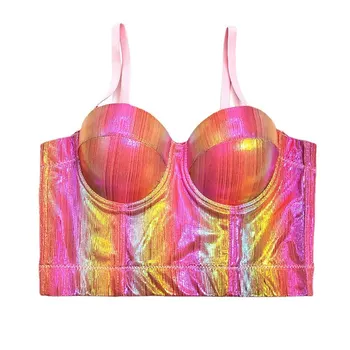 Женский корсет, сексуальный укороченный топ с открытой спиной, бюстгальтер, майка, майки, Розовое женское бюстье с открытой спиной, элегантная лоскутная рубашка красивого цвета