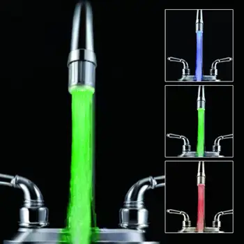 Светодиодный водопроводный кран Поток света Кухня Ванная Комната Смеситель для душа Насадка для крана 7 Цветов Изменение температуры Датчик света Кран