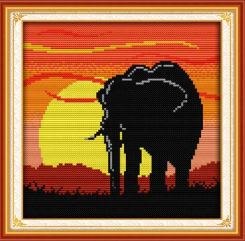 Joy sunday в животном стиле, слон на закате, простые схемы вышивки крестом, бесплатные для украшения дома своими руками