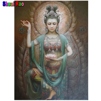 Богиня Гуаньинь, полная дрель, сделай сам, Алмазная живопись, Вышивка крестом, религия, искусство, Мозаика Будды, 5D Алмазная вышивка, Буддизм, декор
