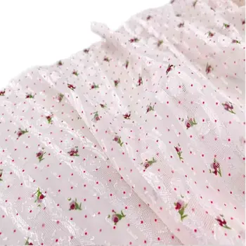 Сшить летнее свадебное платье с тонкой юбкой Hanfu Материал: рисовый фон, красные и зеленые цветочные точки, тюлевая сетчатая ткань в полоску