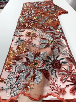 НОВАЯ многоцветная ткань с 3D пайетками 2023, Высококачественный тюль, французская сетка, Нигерийские кружевные ткани для свадебного платья YYZ88