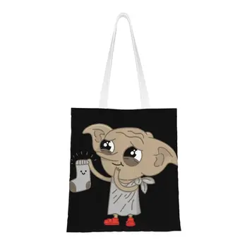 Хозяйственная сумка Dobby Meme из вторичной переработки, женская холщовая сумка-тоут, Портативные Сумки для покупок в Британской Волшебной фантастике, Бакалея для покупок