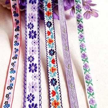 Кружевные аксессуары шириной 0,9-2,5 см, украшение, романтическая фиолетовая цветочная вышивка ручной работы, материал для детской одежды 